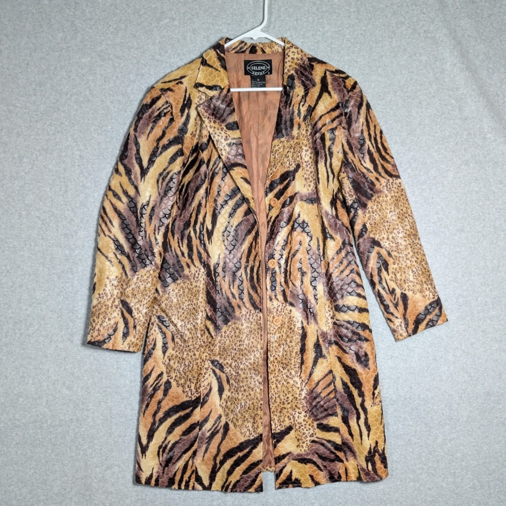 Selene Sport Trench Coat Womens Medium Mixed Animal Print Mob Wife Maximalist